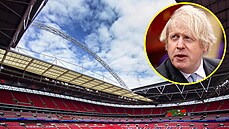 Boris Johnson vyhlíí finále Eura ve Wembley.