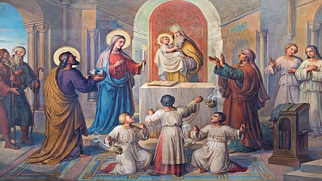 Freska s výjevem Uvedení Pán do chrámu z let 19061911 od Josefa Kastnera v...