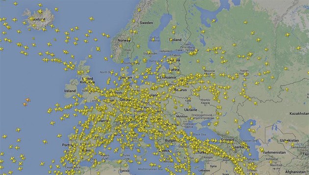 Letecký provoz nad Evropou v úterý 4. listopadu krátce po 15 hodin