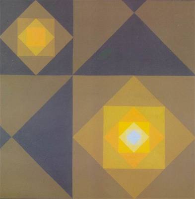 Jaroslav Broek - Soustavn vzkum barevnho tverce, 1970, olej, 70 x 70 cm