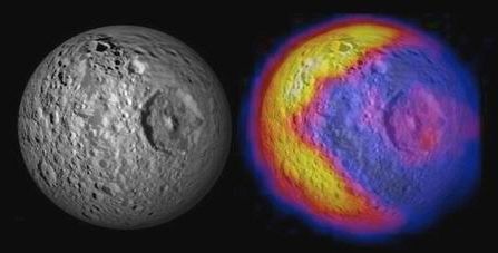 Teplotn mapa msce Mimas 1