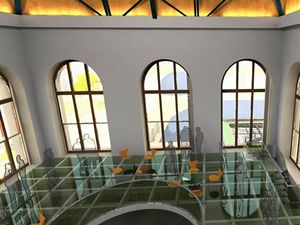 Pohled do interiru obnoven kupole muzea s nov vloenm sklennm pestropenm dky jemu vznikne mimodn vyhldka na historick centrum Prahy