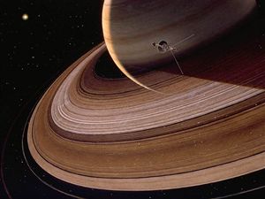 Voyager 2 mj Saturn. Kresba: Don Davis, NASA