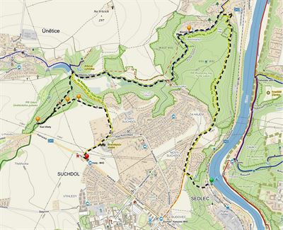 1 Mapa vychzky - erven jsou naznaeny dal mon trasy