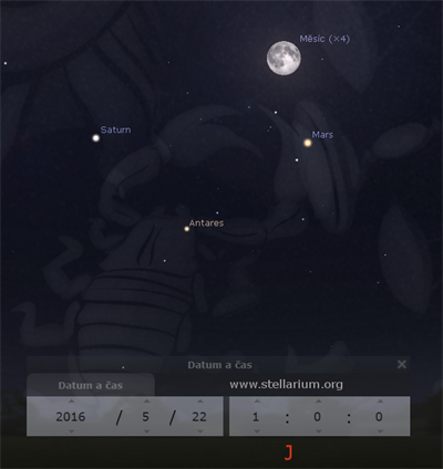 Setkn Msce, Saturnu a Marsu u hvzdy Antares 22. 5. 2016