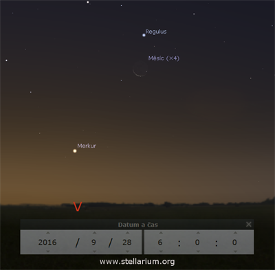 Msc a Merkur v blzkosti hvzdy Regulus 28. 9. 2016