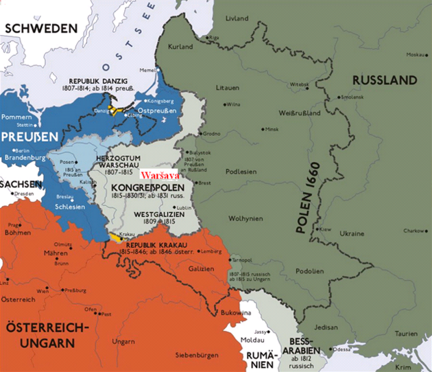 1 Mapa rozdleného Polska po roce 1815