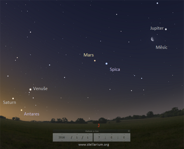 Planety a Msíc na ranní obloze na zaátku roku 2016