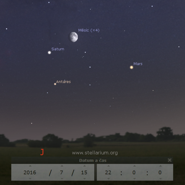 Msíc, Mars, Saturn a Antares 15.7.2016