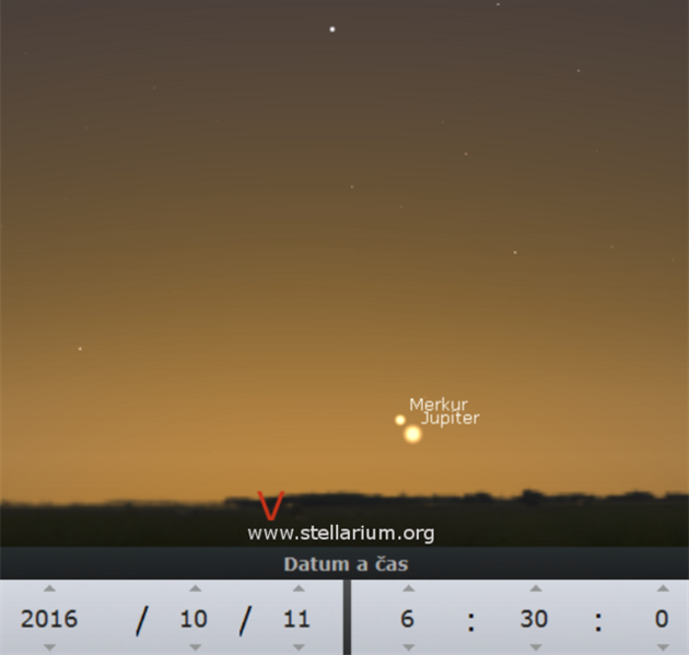 Merkur a Jupiter na veerní obloze 11. 10. 2016