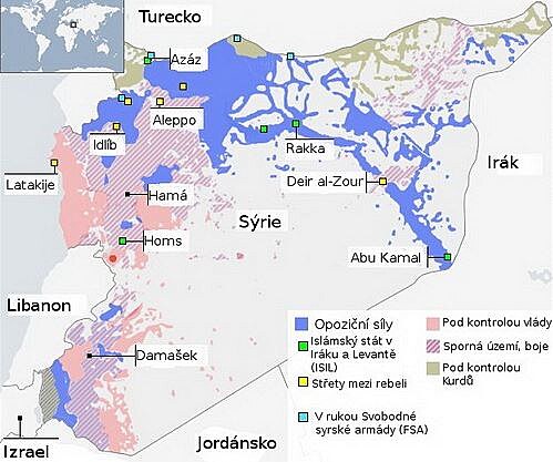 Sýrie - ovládané území vládou x opozicí