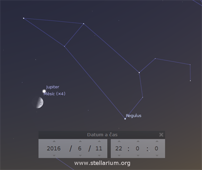 Msíc a Jupiter v souhvzdí Lva