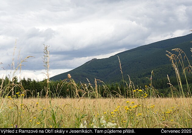 Výhled z Ramzové na Obří skály v Jeseníkách. Vokolo Moravy, červenec 2025.