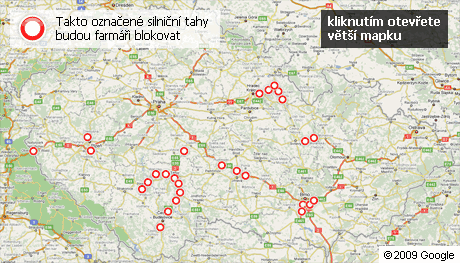 Mapka silninch tah, kde chtj zemdlci blokovat dopravu. Zvtte kliknutm