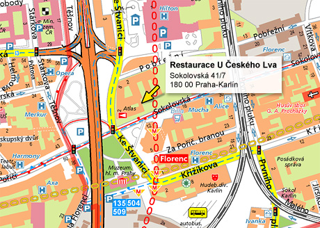 Ilustran mapka - Restaurace U eskho Lva, Sokolovsk 7/41, 180 00 Praha 8 (Florenc)