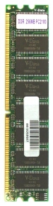 Pam se kterou jsme testovali. V-Data (Nanya) 256 MB DDR SDRAM PC2100, ili 266 MHz DDR
