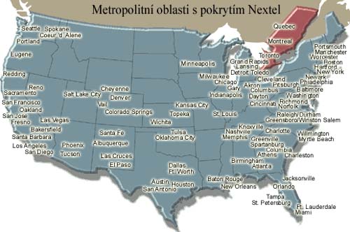 Metropolitni oblasti USA pokryte Nextel