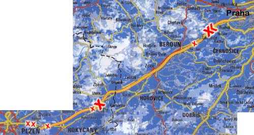 Mapa zjitnch dr v pokryt signlem st EuroTel GSM Global