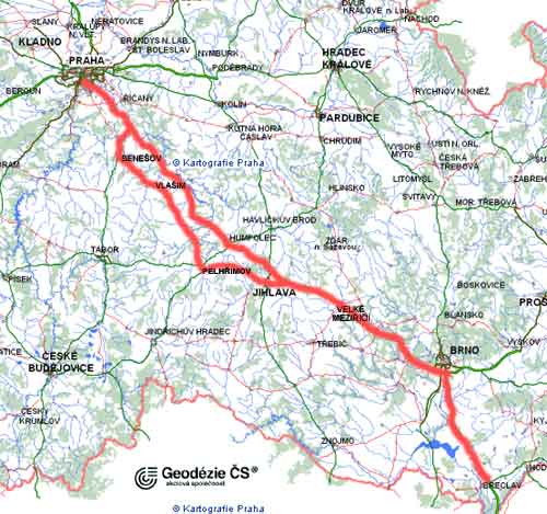 Test pokryti-mapa cesta do Brna a zpet