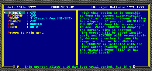 PCXDUMP - rozsirene nastaveni