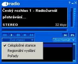 Vbr okruhu stanic v hlavnm okn pehrvae iRadio