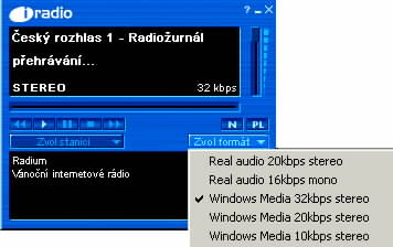Vbr kvality datovho toku a formtu pro streamovn v pehrvai iRadio