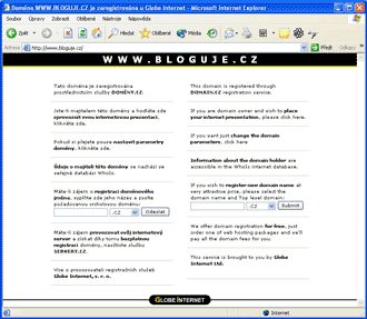 Screenshot vpadku serveru ww.bloguje.cz z 5.11.2003