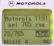 Motorola T191 displej SMS