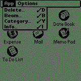 Menu novho sprvce aplikac Palm III