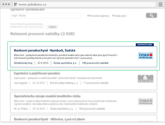Přednostní umístění na JobDNES.cz (výpis inzerátů)