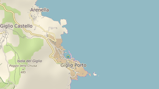 Costa Concordia nejprve narazila do �tes� (spodn� zna�ka) a po uplut� necel�ch dvou kilometr� se zastavila a p�evr�tila (horn� zna�ka).