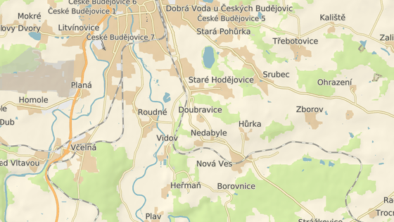 Na map jsou vyznaena msta, kter m spojit Jin tangenta. Silnice mine obce Veln, Roudn a Vidov.