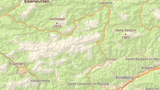 Horolezci vyrazili z vesnice Seewiesen (mode) na vrchol Hochschwab (erven)