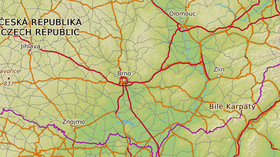 Mapa samosb�r� jahod v Jihomoravsk�m kraji