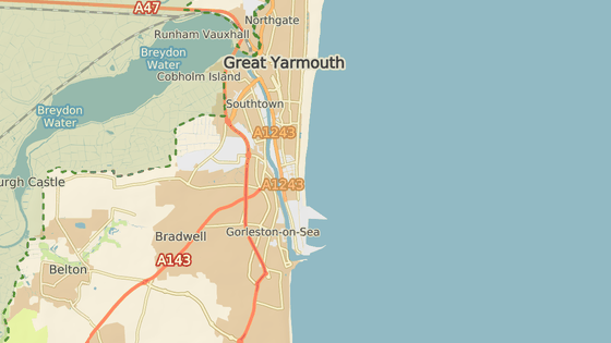 Pláž Gorleston se nachází v hrabství Norfolk. Pláž Gorleston se nachází v hrabství Norfolk.
