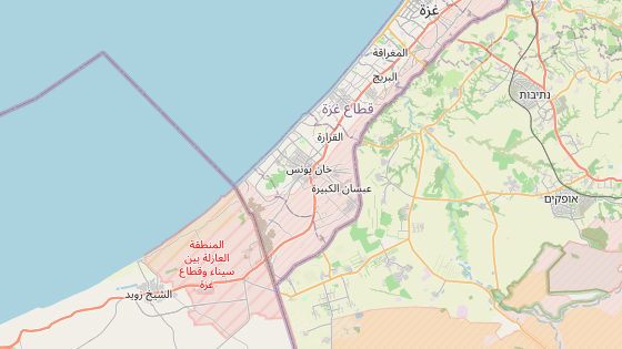 M�sto Rafah na hranici P�sma Gazy a Egypta, kter�m proch�z� tzv. Filadelfsk� koridor