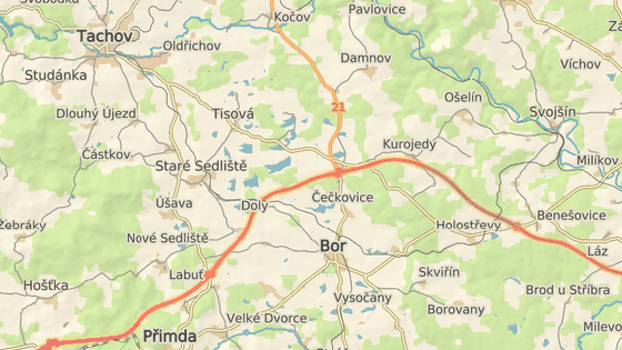 Nehoda se stala na silnici číslo 200 mezi Borem a Čečkovicemi.