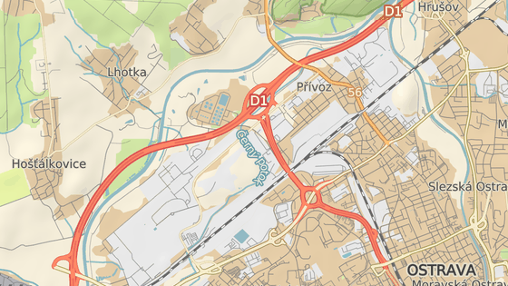 Spalovna (červená značka) stojí nedaleko ostravského sídliště Fifejdy (modrá značka) v obvodu Mariánské Hory.
