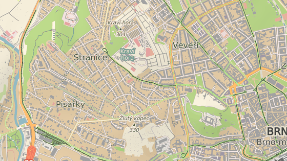 Modrý bod značí kostel na Kraví hoře, zelený bod kruhový objezd a červený slepou ulici, kde ženy zatarasily cestu zpět. Modrý bod značí kostel na Kraví hoře, zelený bod kruhový objezd a červený slepou ulici, kde ženy zatarasily cestu zpět.