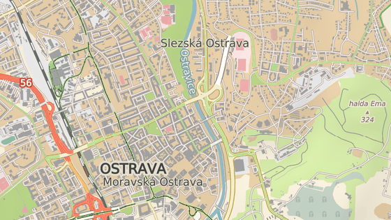 Honika zaala na Stodoln ulici (erven znaka) v Moravsk Ostrav a skonila v Keltikov ulici ve Slezsk Ostrav (modr znaka).