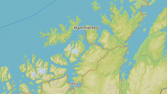 Hammersfest (červená značka) a Alta (modrá značka)
