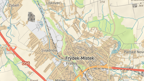 Marlenka nyn� s�dl� ve fr�decko-m�steck� ��sti L�skovec (�erven� zna�ka), nyn� vydra�ila are�l b�val� Lembergerovy textiln� tov�rny (modr� zna�ka).