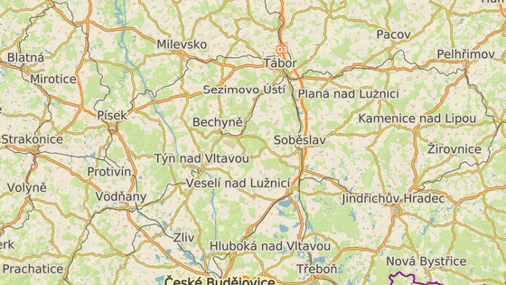 Modře jsou vyznačené Libějovice u Vodňan a červeně Chotčiny na Táborsku.