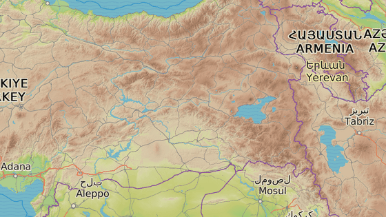 Elazig (červená značka) provincie Van (modrá značka) a okres Hizan (zelená značka)