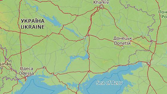 Chersonsk oblast (erven znaka) a Luhansk oblast (modr znaka)