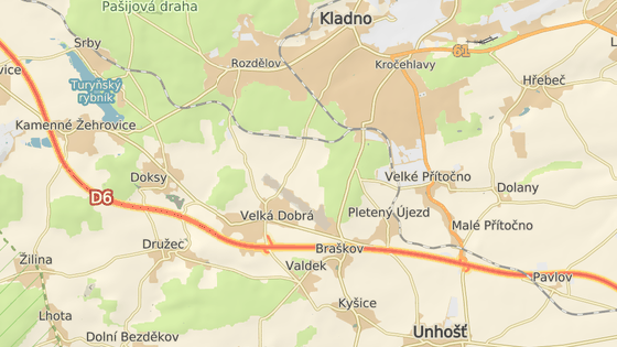 K nehod dolo na 15. km dlnice D6 u Velk Dobr na Kladensku. (27. bezna 2020)