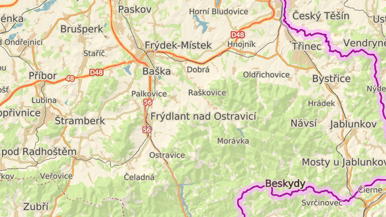 FrýDek-Místek bölgesindeki Morávka (kırmızı marka) neredeyse Beskydy Lidice oldu. Gestapo da čeladná'da (siyah marka) öldürüldü.