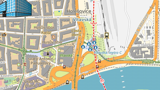 Červené body vymezují úsek Bubenské ulice, který má být uzavřen.