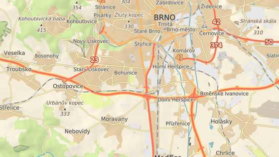 Přibližné místo nehody v Brně Přibližné místo nehody v Brně