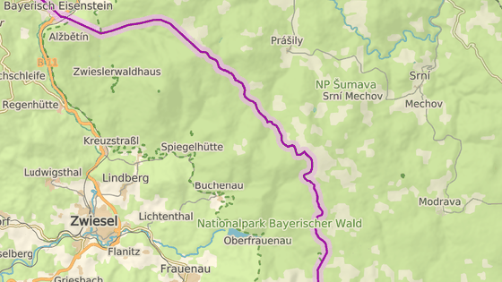 erven - Ludwigsthal; modr - Frauenau; zelen - elezn Ruda